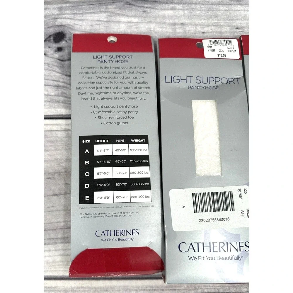 LOT OF 3‎ CATHERINES LIGHT SUPPORT PANTYHOSE Size A (180 - 230 Pounds) WHITE